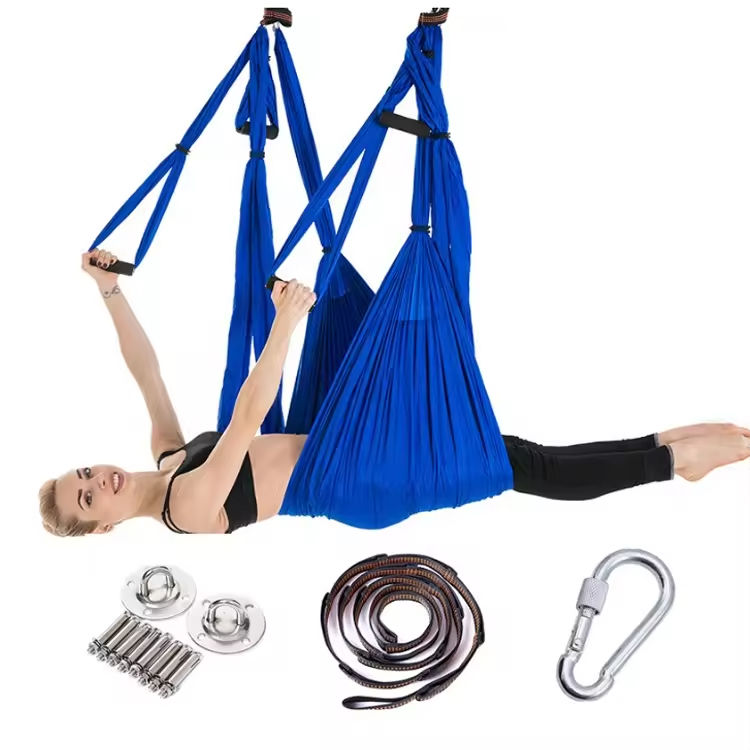 Aerial Yoga Hammock Swing Set Anti-Gravity Yoga Sling Inversion Therapy Stretching Fitness Kit for Indoor & Outdoor Use
